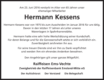 Traueranzeige von Hermann Kessens von Neue Osnabrücker Zeitung GmbH & Co. KG