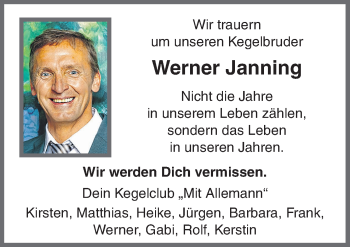 Traueranzeige von Werner Janning von Neue Osnabrücker Zeitung GmbH & Co. KG