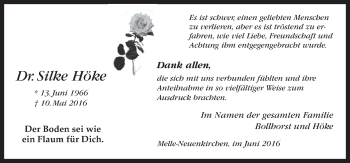 Traueranzeige von Silke Höke von Neue Osnabrücker Zeitung GmbH & Co. KG