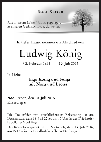 Traueranzeige von Ludwig König von Neue Osnabrücker Zeitung GmbH & Co. KG