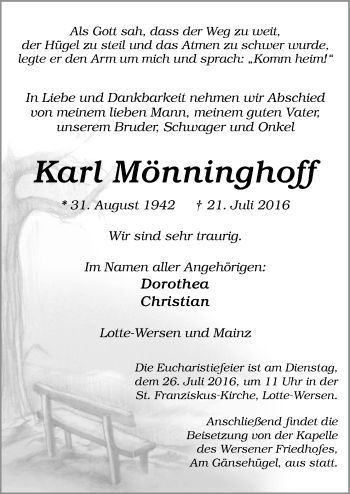 Traueranzeige von Karl Mönninghoff von Neue Osnabrücker Zeitung GmbH & Co. KG