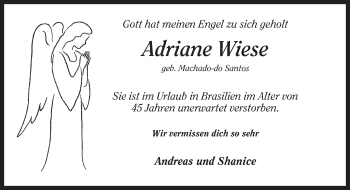 Traueranzeige von Adriane Wiese von Neue Osnabrücker Zeitung GmbH & Co. KG