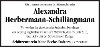 Traueranzeige von Alexandra Herbermann-Schillingmann von Neue Osnabrücker Zeitung GmbH & Co. KG