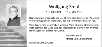 Traueranzeige von Wolfgang Smol von Neue Osnabrücker Zeitung GmbH & Co. KG