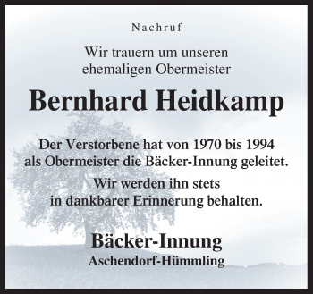 Traueranzeige von Bernhard Heidkamp von Neue Osnabrücker Zeitung GmbH & Co. KG