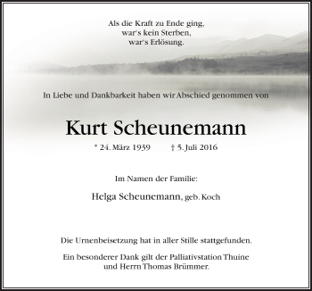 Traueranzeige von Kurt Scheunemann von Neue Osnabrücker Zeitung GmbH & Co. KG