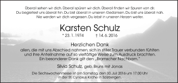 Traueranzeige von Karsten Schulz von Neue Osnabrücker Zeitung GmbH & Co. KG