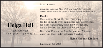 Traueranzeige von Helga Heil von Neue Osnabrücker Zeitung GmbH & Co. KG