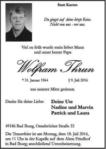 Traueranzeige von Wolfram Thrun von Neue Osnabrücker Zeitung GmbH & Co. KG