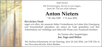 Traueranzeige von Anton Nieters von Neue Osnabrücker Zeitung GmbH & Co. KG