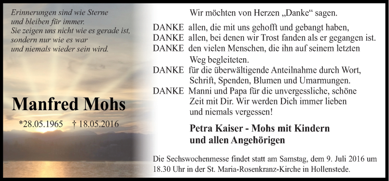  Traueranzeige für Manfred Mohs vom 04.07.2016 aus Neue Osnabrücker Zeitung GmbH & Co. KG