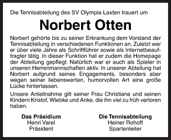 Traueranzeige von Norbert Otten von Neue Osnabrücker Zeitung GmbH & Co. KG