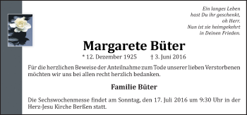 Traueranzeige von Margarete Büter von Neue Osnabrücker Zeitung GmbH & Co. KG