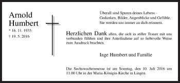 Traueranzeige von Arnold Humbert von Neue Osnabrücker Zeitung GmbH & Co. KG