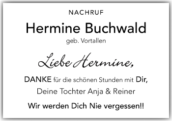 Traueranzeige von Hermine Buchwald von Neue Osnabrücker Zeitung GmbH & Co. KG