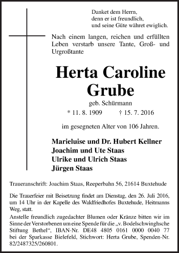 Traueranzeige von Herta Caroline Grube von Neue Osnabrücker Zeitung GmbH & Co. KG