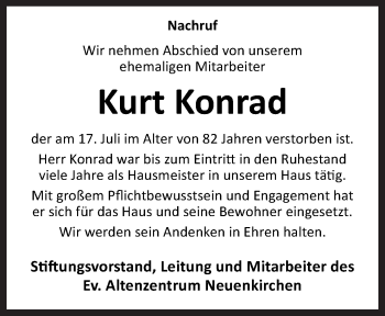 Traueranzeige von Kurt Konrad von Neue Osnabrücker Zeitung GmbH & Co. KG