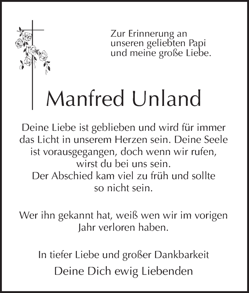  Traueranzeige für Manfred Unland vom 17.08.2016 aus Neue Osnabrücker Zeitung GmbH & Co. KG