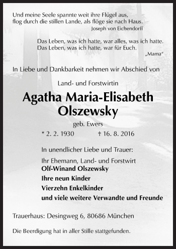 Traueranzeige von Agatha Maria-Elisabeth Olszewsky von Neue Osnabrücker Zeitung GmbH & Co. KG