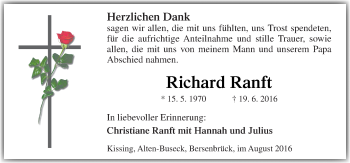Traueranzeige von Richard Ranft von Neue Osnabrücker Zeitung GmbH & Co. KG