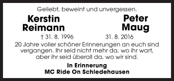 Traueranzeige von Kerstin und Peter  von Neue Osnabrücker Zeitung GmbH & Co. KG