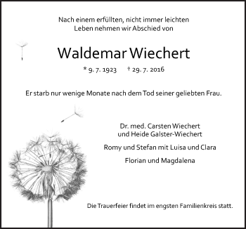 Traueranzeige von Waldemar Wiechert von Neue Osnabrücker Zeitung GmbH & Co. KG
