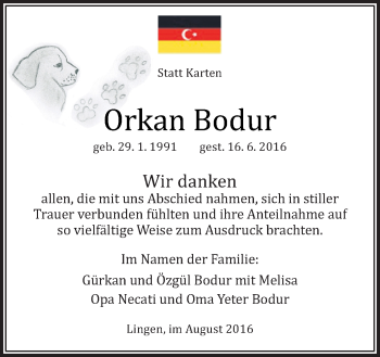 Traueranzeige von Orkan Bodur von Neue Osnabrücker Zeitung GmbH & Co. KG