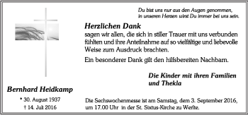 Traueranzeige von Bernhard Heidkamp von Neue Osnabrücker Zeitung GmbH & Co. KG