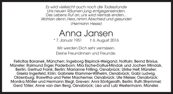 Traueranzeige von Anna Jansen von Neue Osnabrücker Zeitung GmbH & Co. KG