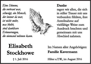 Traueranzeige von Elisabeth Stockhowe von Neue Osnabrücker Zeitung GmbH & Co. KG