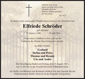 Traueranzeige von Elfriede Schröder von Neue Osnabrücker Zeitung GmbH & Co. KG