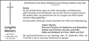 Traueranzeige von Longine Meiners von Neue Osnabrücker Zeitung GmbH & Co. KG