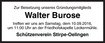 Traueranzeige von Walter Burose von Neue Osnabrücker Zeitung GmbH & Co. KG
