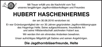 Traueranzeige von Hubert Hachenhermes von Neue Osnabrücker Zeitung GmbH & Co. KG