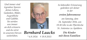 Traueranzeige von Bernhard Laacks von Neue Osnabrücker Zeitung GmbH & Co. KG