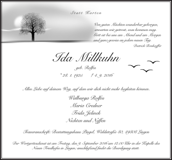 Traueranzeige von Ida Millkuhn von Neue Osnabrücker Zeitung GmbH & Co. KG