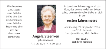 Traueranzeige von Angela Steenken von Neue Osnabrücker Zeitung GmbH & Co. KG