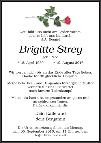 Traueranzeige von Brigitte Strey von Neue Osnabrücker Zeitung GmbH & Co. KG