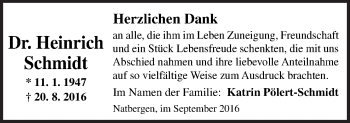 Traueranzeige von Heinrich Schmidt von Neue Osnabrücker Zeitung GmbH & Co. KG