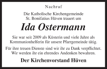 Traueranzeige von Ida Ostermann von Neue Osnabrücker Zeitung GmbH & Co. KG