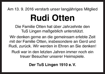 Traueranzeige von Rudi Otten von Neue Osnabrücker Zeitung GmbH & Co. KG