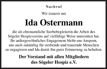 Traueranzeige von Ida Ostermann von Neue Osnabrücker Zeitung GmbH & Co. KG