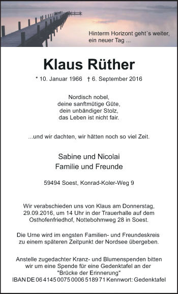 Traueranzeige von Klaus Rüther von Neue Osnabrücker Zeitung GmbH & Co. KG