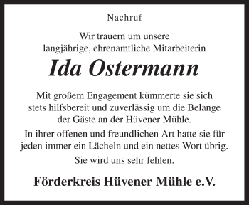 Traueranzeige von Ida Ostermann von Neue Osnabrücker Zeitung GmbH & Co. KG