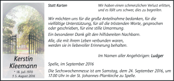 Traueranzeige von Kerstin Keemann von Neue Osnabrücker Zeitung GmbH & Co. KG