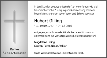 Traueranzeige von Hubert Gilling von Neue Osnabrücker Zeitung GmbH & Co. KG