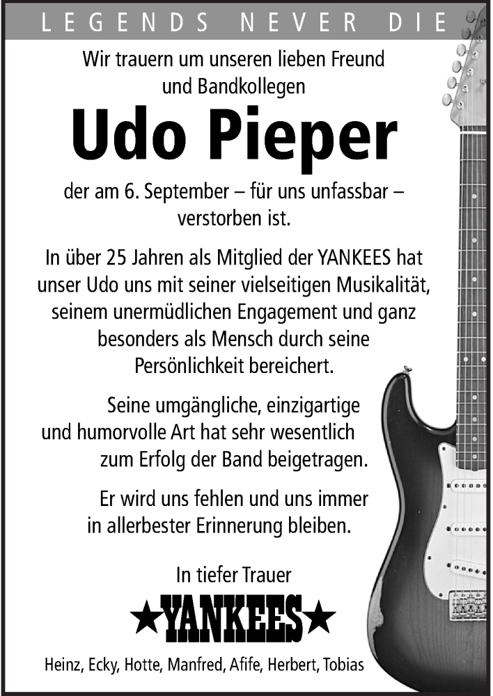  Traueranzeige für Udo Pieper vom 17.09.2016 aus Neue Osnabrücker Zeitung GmbH & Co. KG