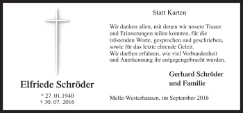 Traueranzeige von Elfriede Schröder von Neue Osnabrücker Zeitung GmbH & Co. KG