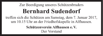 Traueranzeige von Bernhard Sudendorf von Neue Osnabrücker Zeitung GmbH & Co. KG