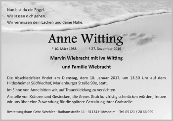 Traueranzeige von Anne Witting von Neue Osnabrücker Zeitung GmbH & Co. KG